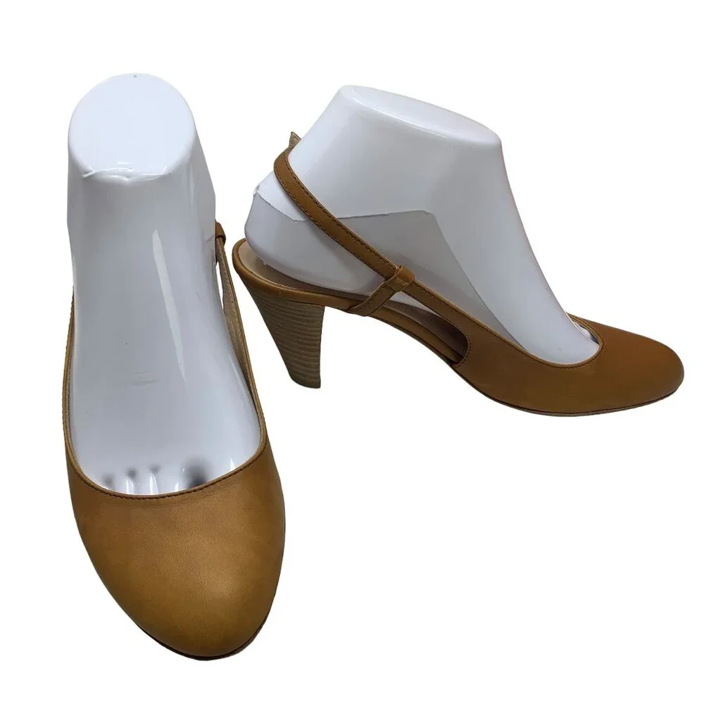 BALLY Switzerland Cognac Leather Slingback Heels